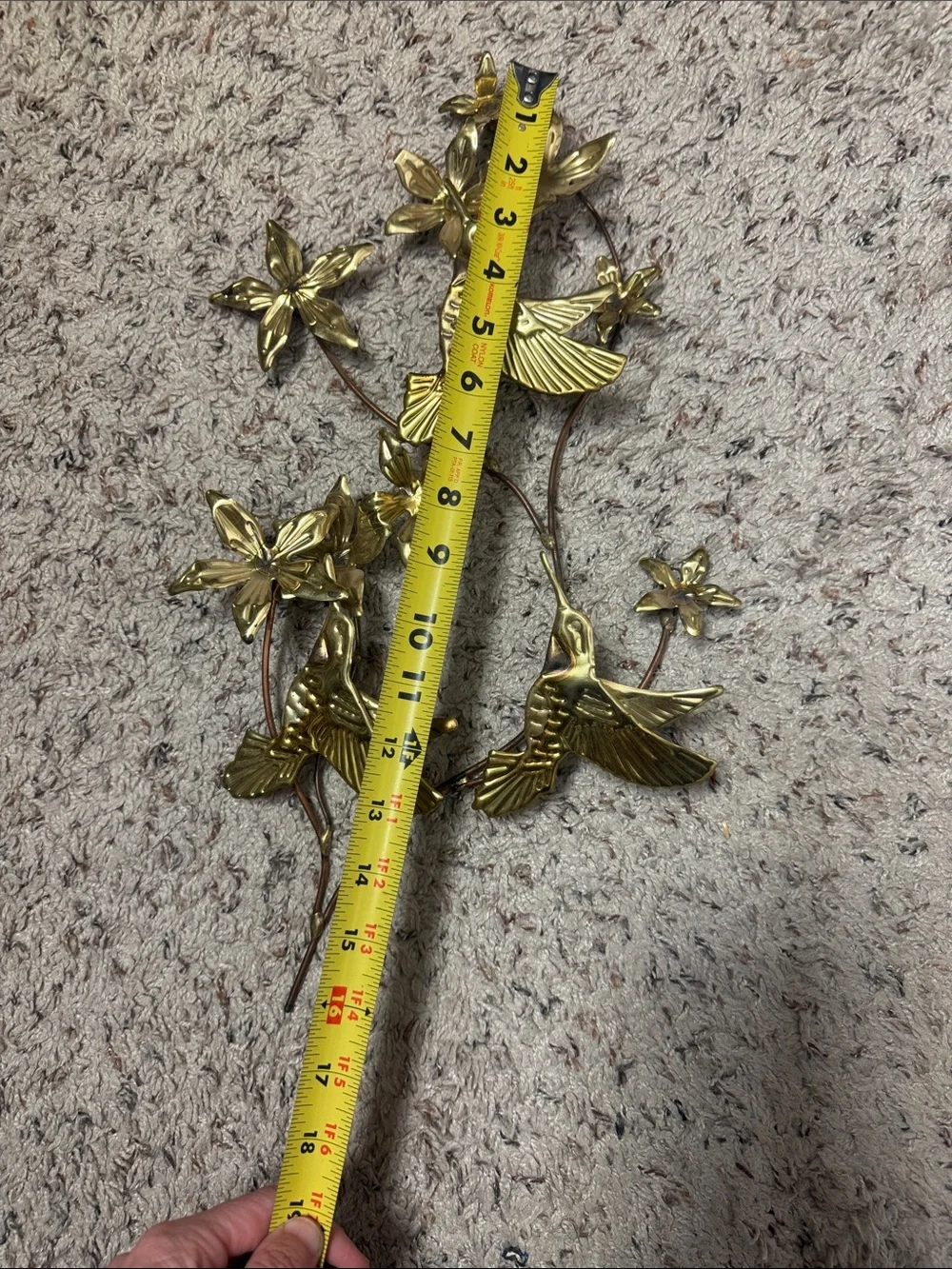 Vintage brass hummingbird flower wall decor